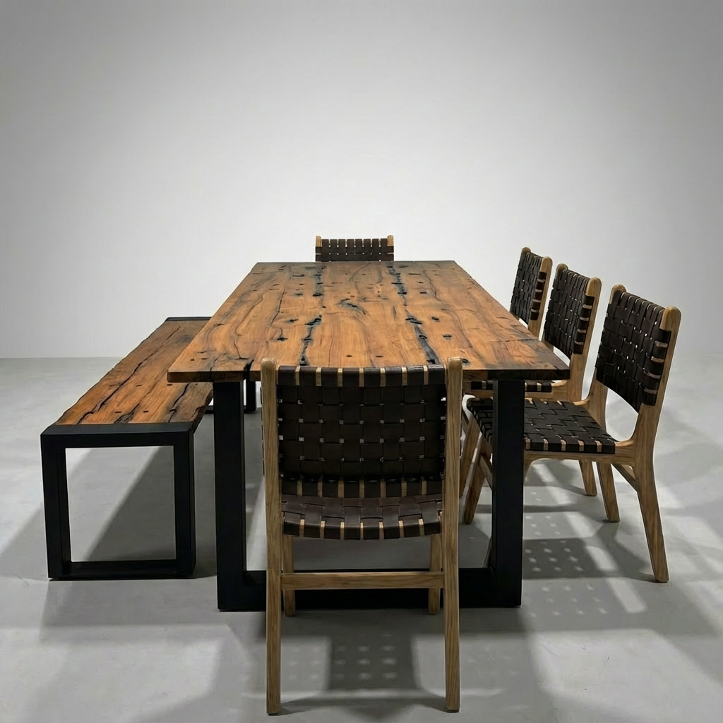 طاولة طعام خالدة - خشب البلوط المستصلح