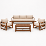 Celio Lounge Set: one sofa, two beige lounge chairs and one coffee table