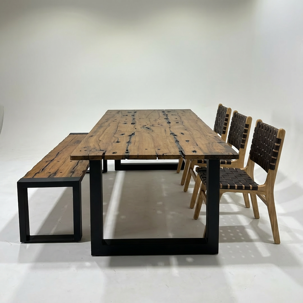 طاولة طعام خالدة - خشب البلوط المستصلح